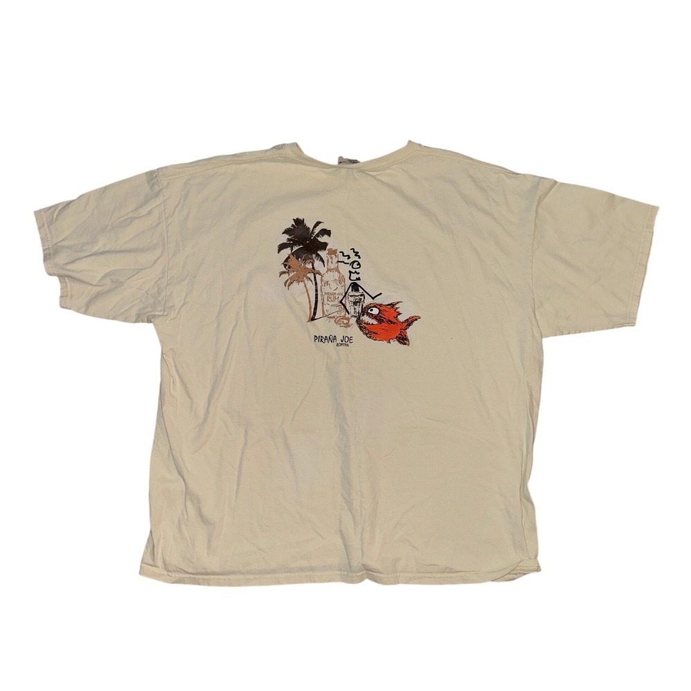 Pirana Joe Roatan Honduras Graphic T-Shirt Mens XXXL Beige Tropical Rum Fish Tee